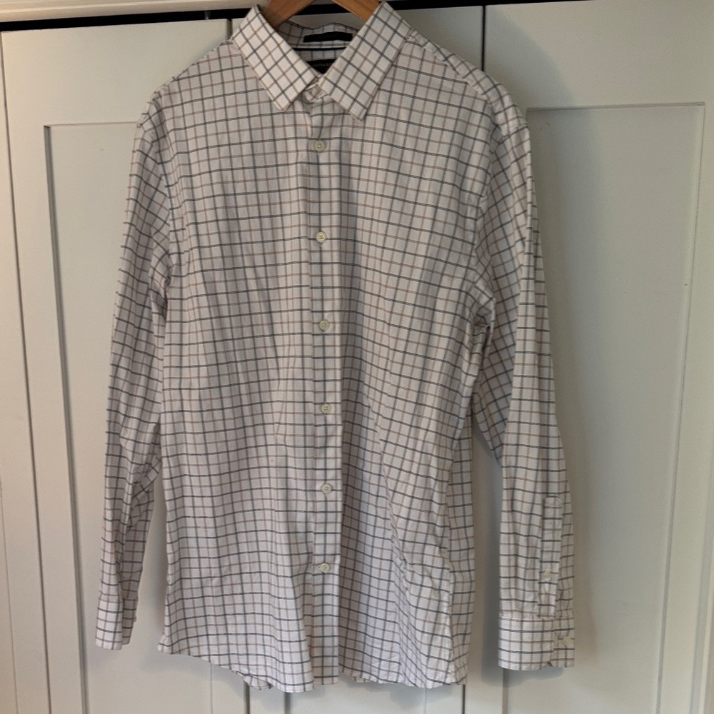 Banana Republic White and Black Grid Shirt